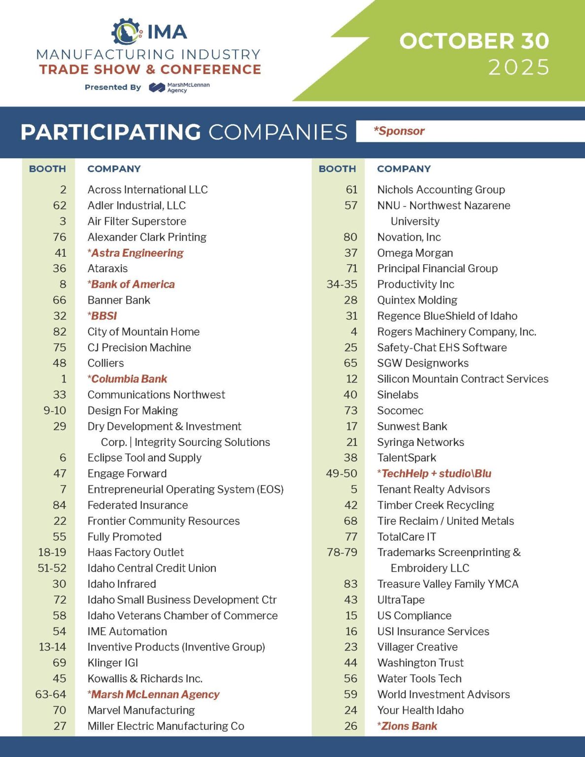 IMA Tradeshow Exhibitors